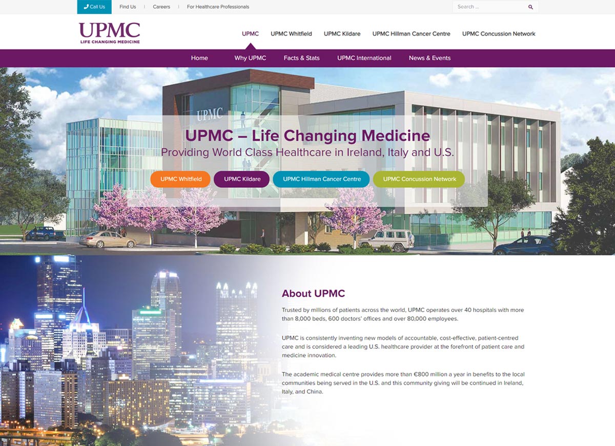 UPMC website homepage desktop design