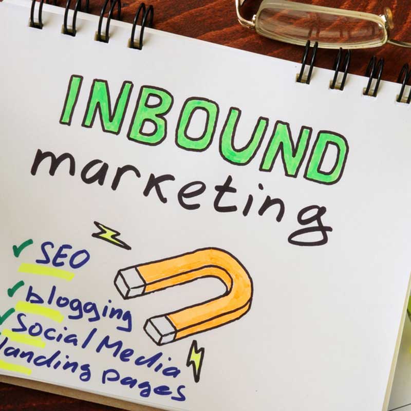 'Inbound marketing' written in marker on a notepad with a doddle of a U-shaped magnet