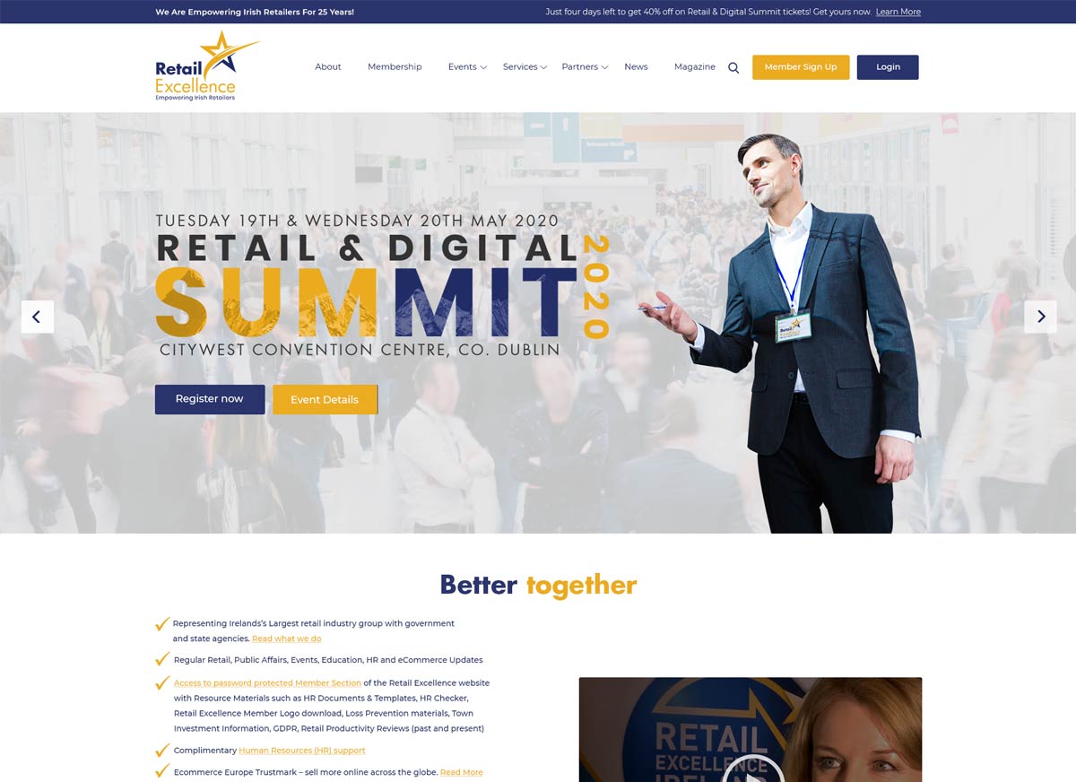 Retail Excellence website homepage desktop design