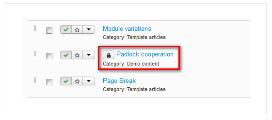 Screenshot of padlock on a Joomla article