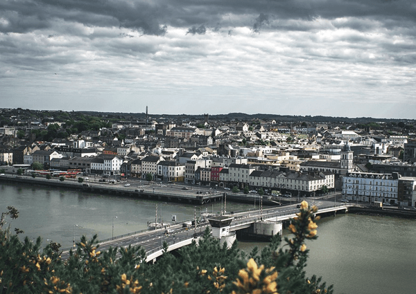 Aerial shot of the quays in Waterford city