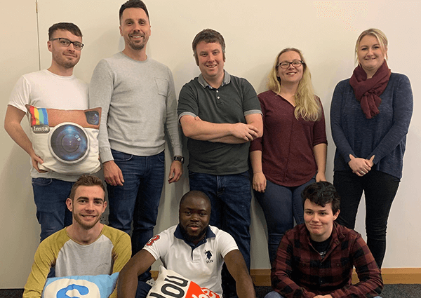 The Ireland Website Design team posing for a group photo. Left to right; Jonathan, Joseph, Krystian, Tohiru, Nick, Abby, Riley & Annemarie