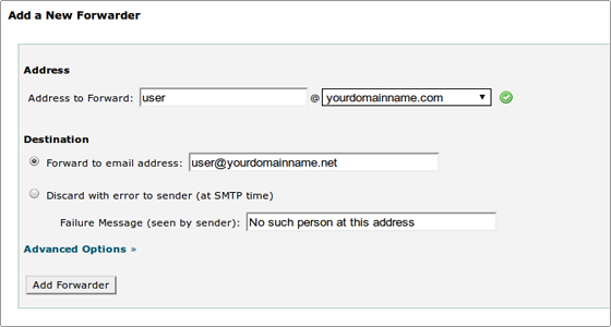 Screenshot of cPanel Mail Forwarders options